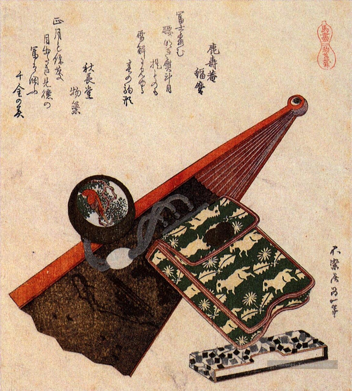 une pochette en cuir avec Kagami Katsushika Hokusai ukiyoe Peintures à l'huile